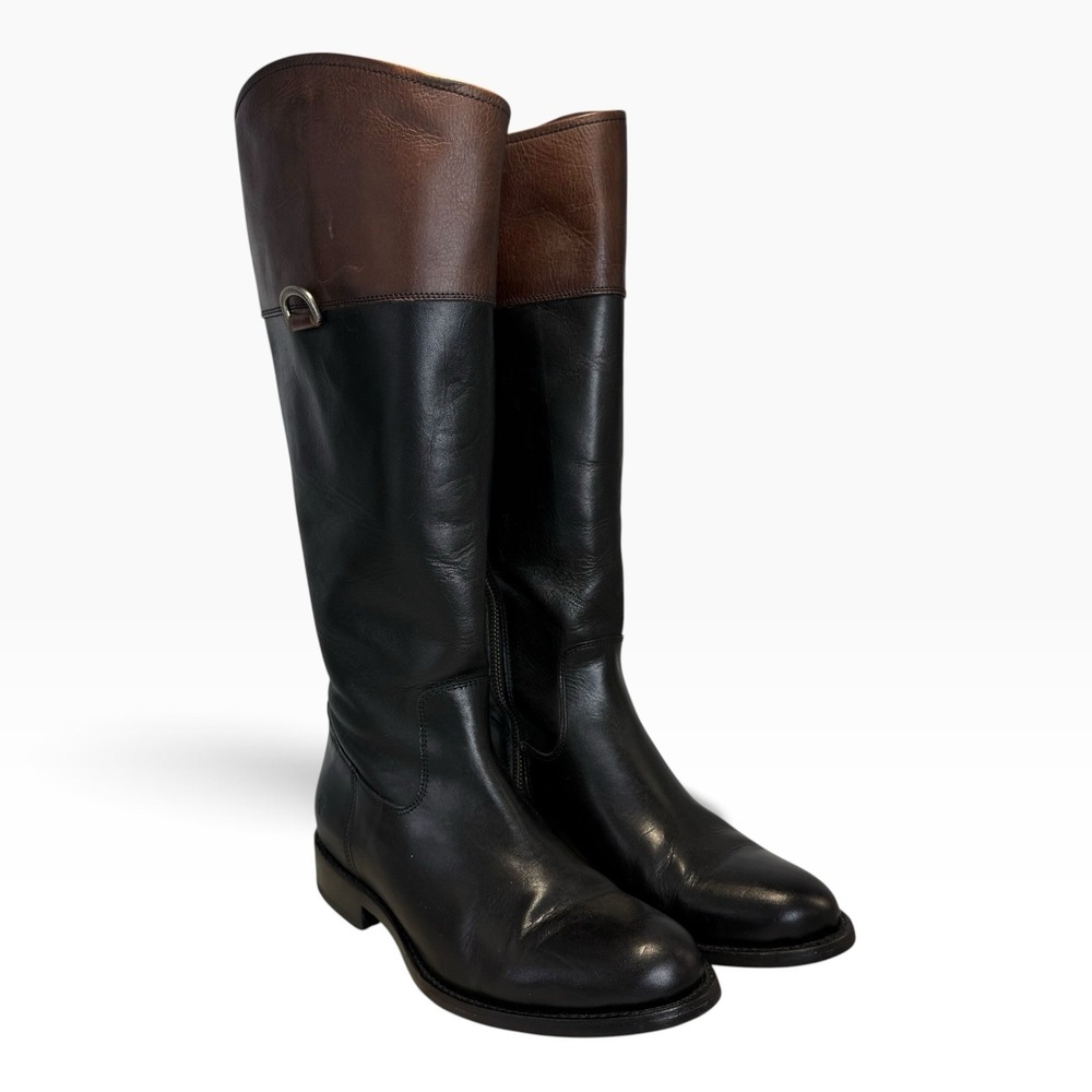 Frye Jayden D Ring Womens 8.5 B Tall Riding Boots Black Brown Leather Full Zip